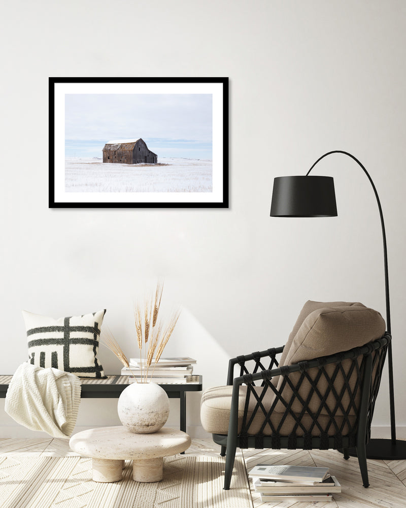 Barn in Snowy Landscape Contemporary Photography Print | The Good Poster Company