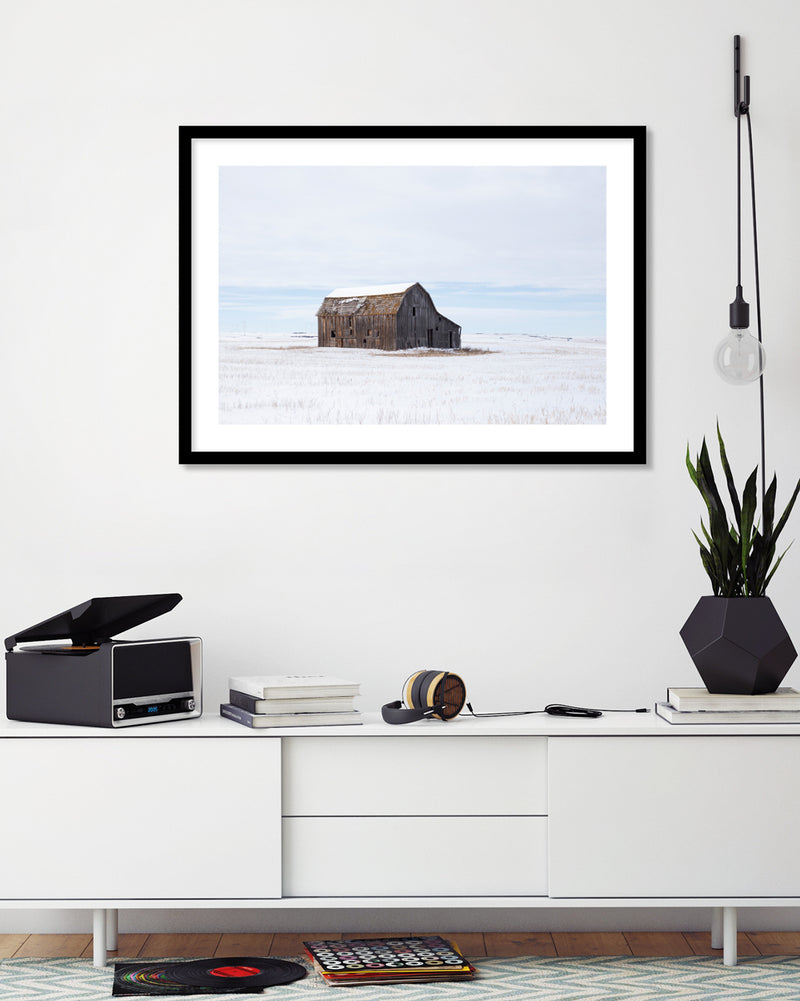 Barn in Snowy Landscape Contemporary Photography Print | The Good Poster Company