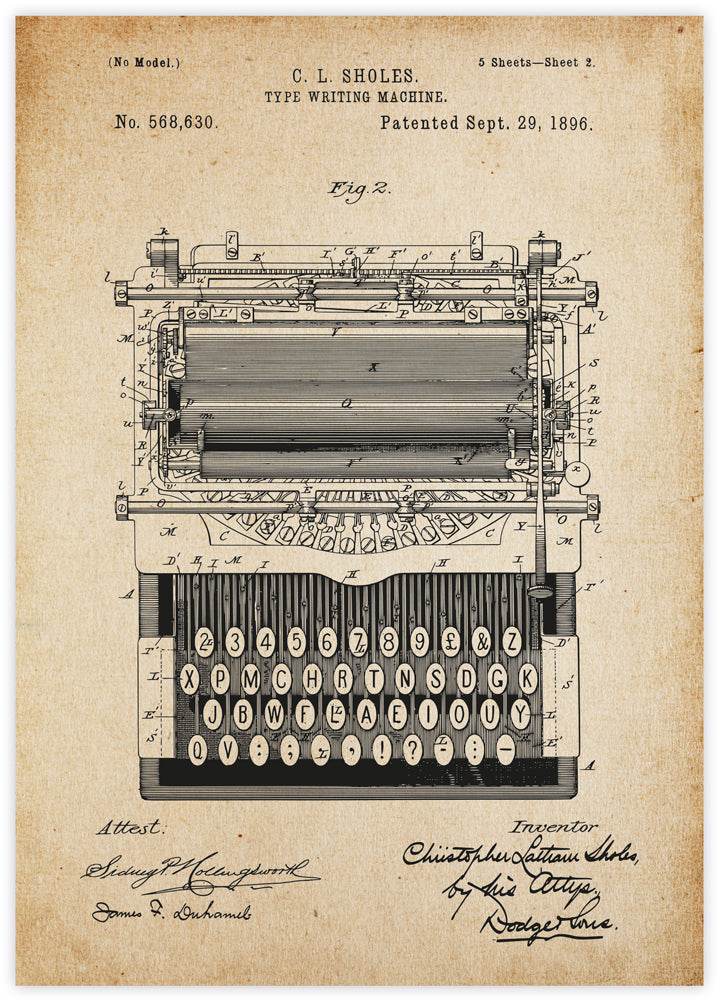 Vintage Typewriter Machine Patent Art Print - Patent Art Prints - The Good Poster Company
