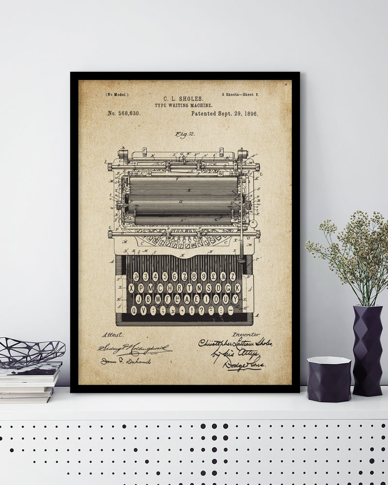 Vintage Typewriter Machine Patent Art Print - Patent Art Prints - The Good Poster Company