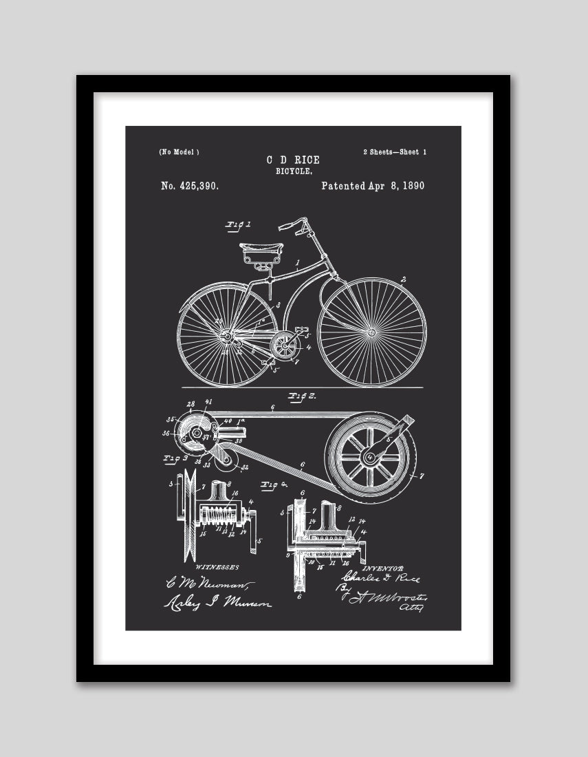 Bicycle Patent - The Good Poster Co. - Paper Size : 29.7 x 42.0 cm A3