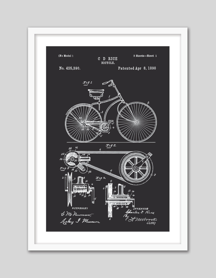 Bicycle Patent - The Good Poster Co. - Paper Size : 29.7 x 42.0 cm A3