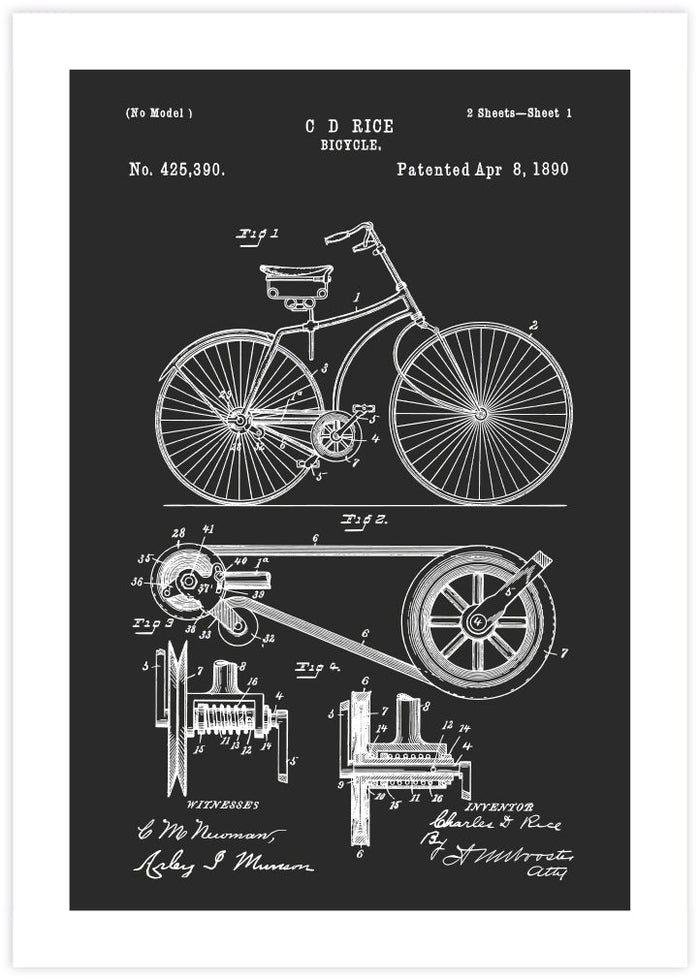 Bicycle Patent - The Good Poster Co. - Paper Size : 29.7 x 42.0 cm A3