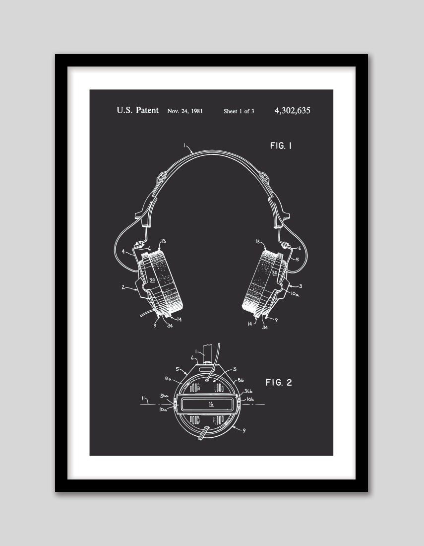 Headphones Patent - The Good Poster Co. - Paper Size : 29.7 x 42.0 cm A3