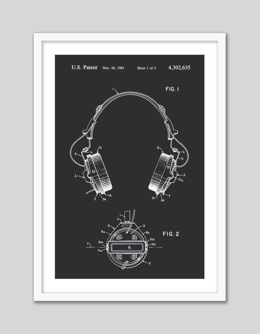 Headphones Patent - The Good Poster Co. - Paper Size : 29.7 x 42.0 cm A3