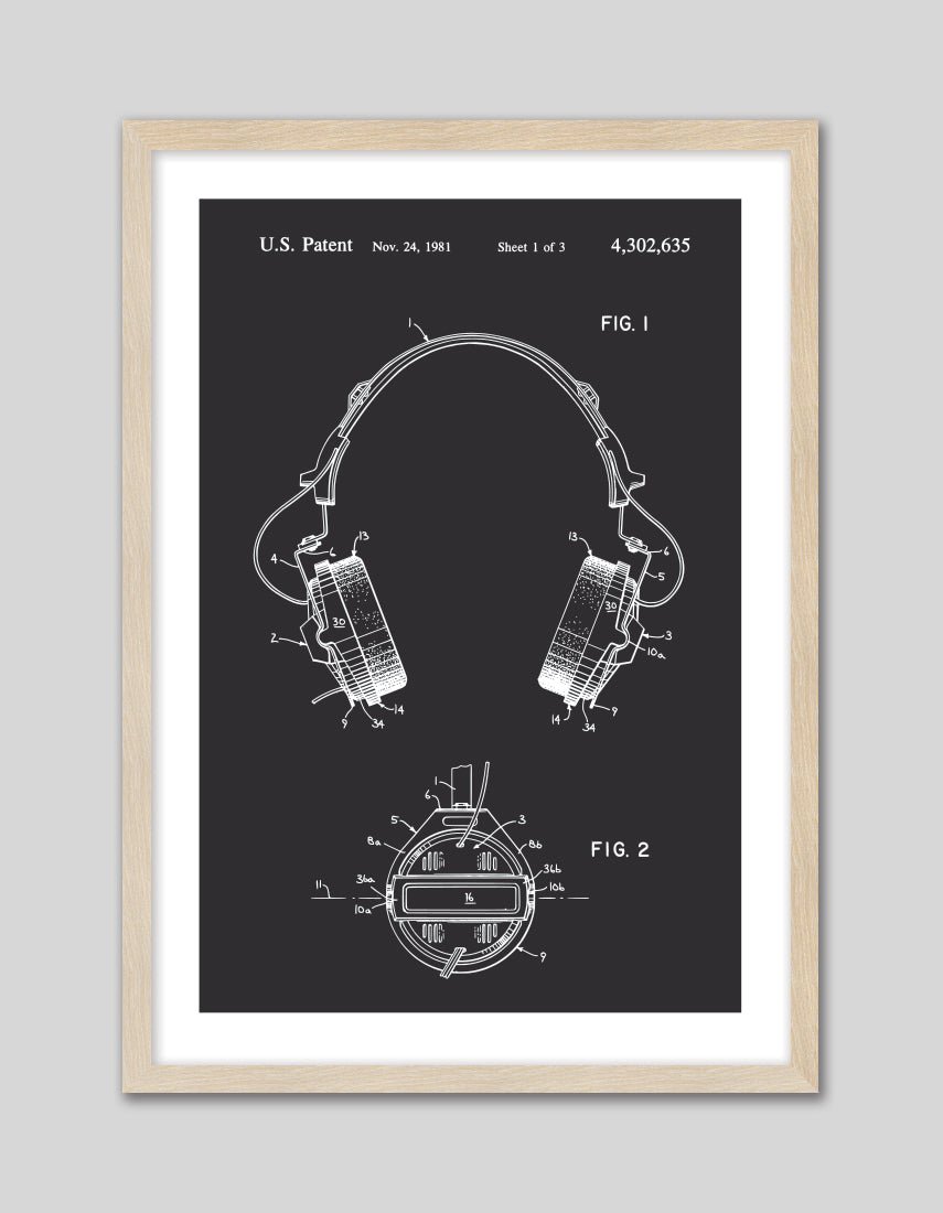 Headphones Patent - The Good Poster Co. - Paper Size : 29.7 x 42.0 cm A3