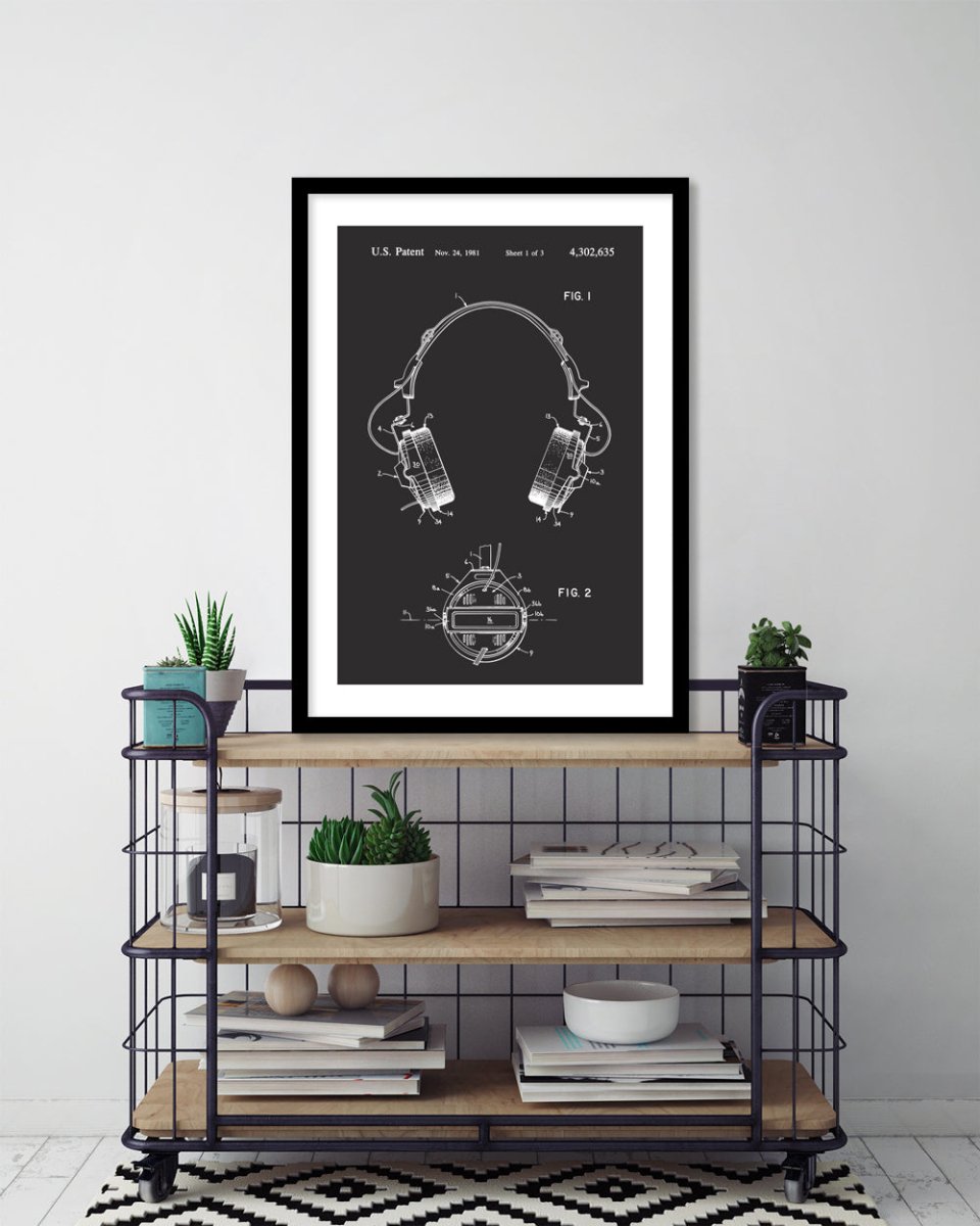 Headphones Patent - The Good Poster Co. - Paper Size : 29.7 x 42.0 cm A3