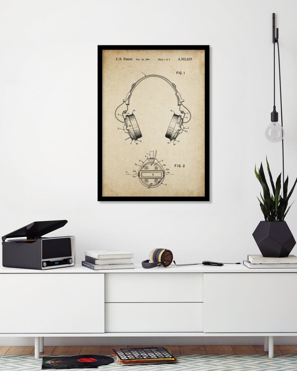 Headphones Patent Vintage - The Good Poster Co. - Paper Size : 29.7 x 42.0 cm A3