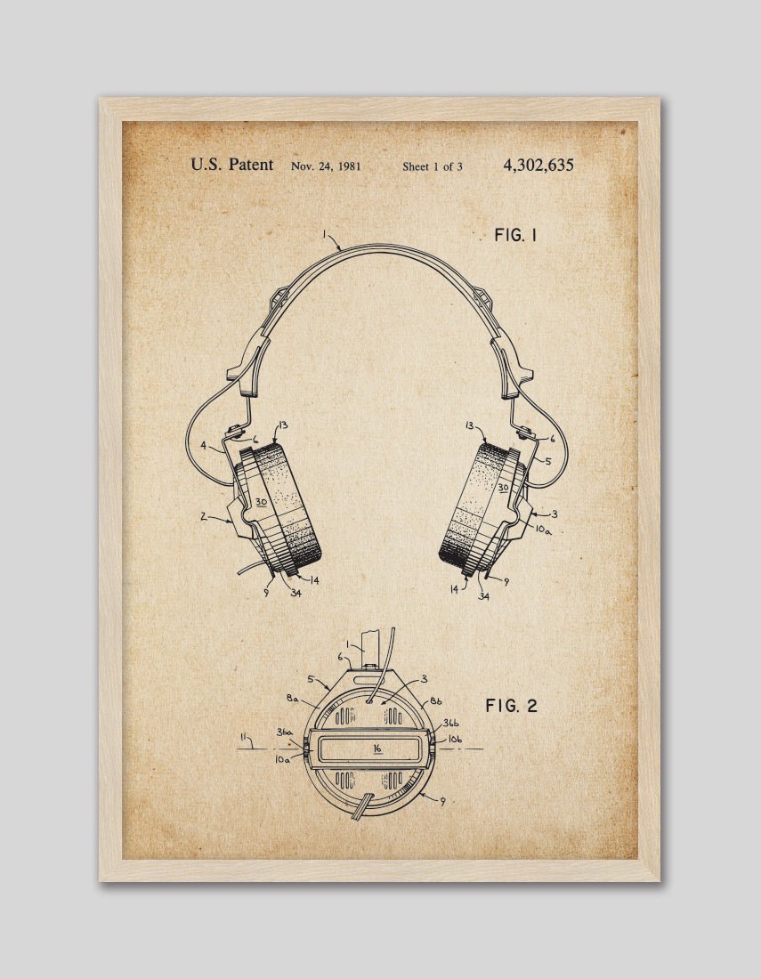Headphones Patent Vintage - The Good Poster Co. - Paper Size : 29.7 x 42.0 cm A3