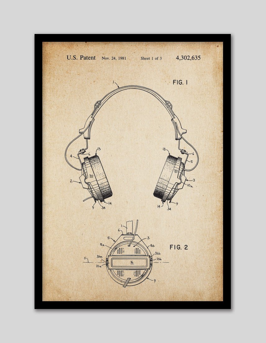Headphones Patent Vintage - The Good Poster Co. - Paper Size : 29.7 x 42.0 cm A3