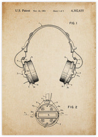 Headphones Patent Vintage - The Good Poster Co. - Paper Size : 29.7 x 42.0 cm A3