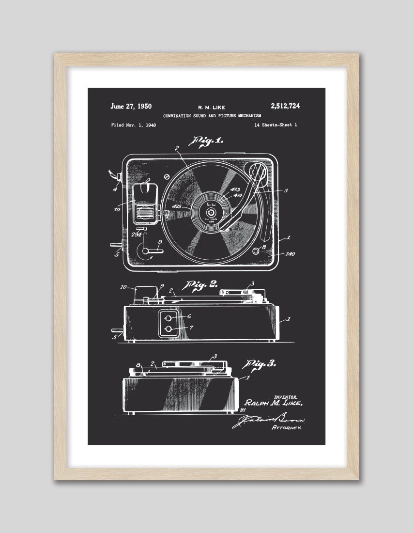 Record Player Patent - The Good Poster Co. - Paper Size : 29.7 x 42.0 cm A3