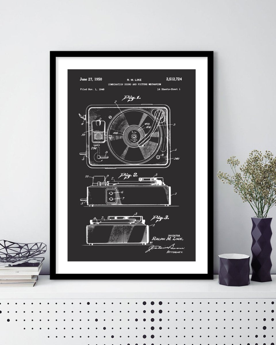 Record Player Patent - The Good Poster Co. - Paper Size : 29.7 x 42.0 cm A3