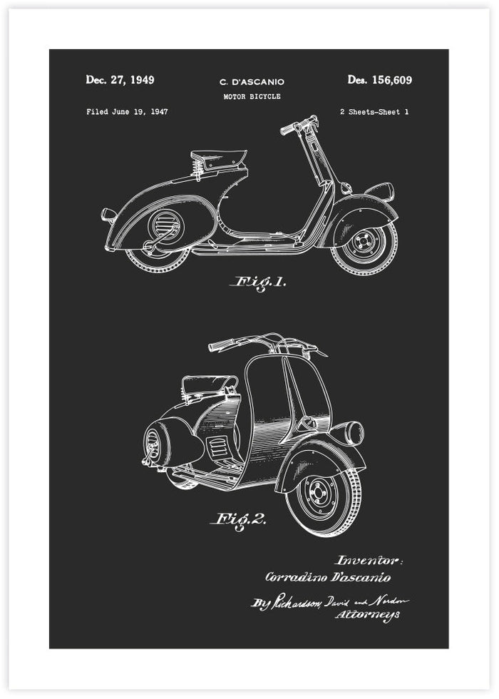 Vespa Patent - The Good Poster Co. - Paper Size : 29.7 x 42.0 cm A3
