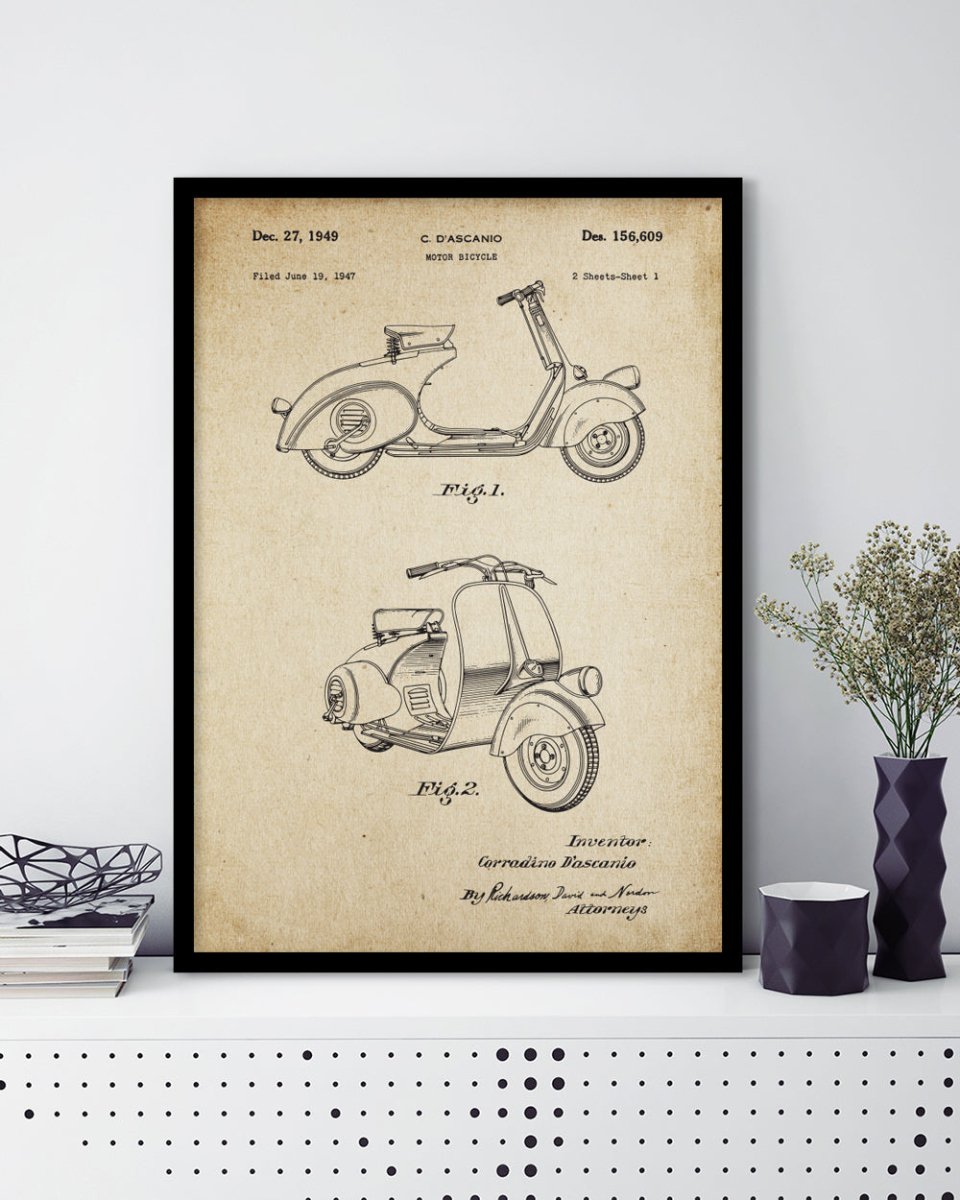 Vespa Patent Vintage - The Good Poster Co. - Paper Size : 29.7 x 42.0 cm A3