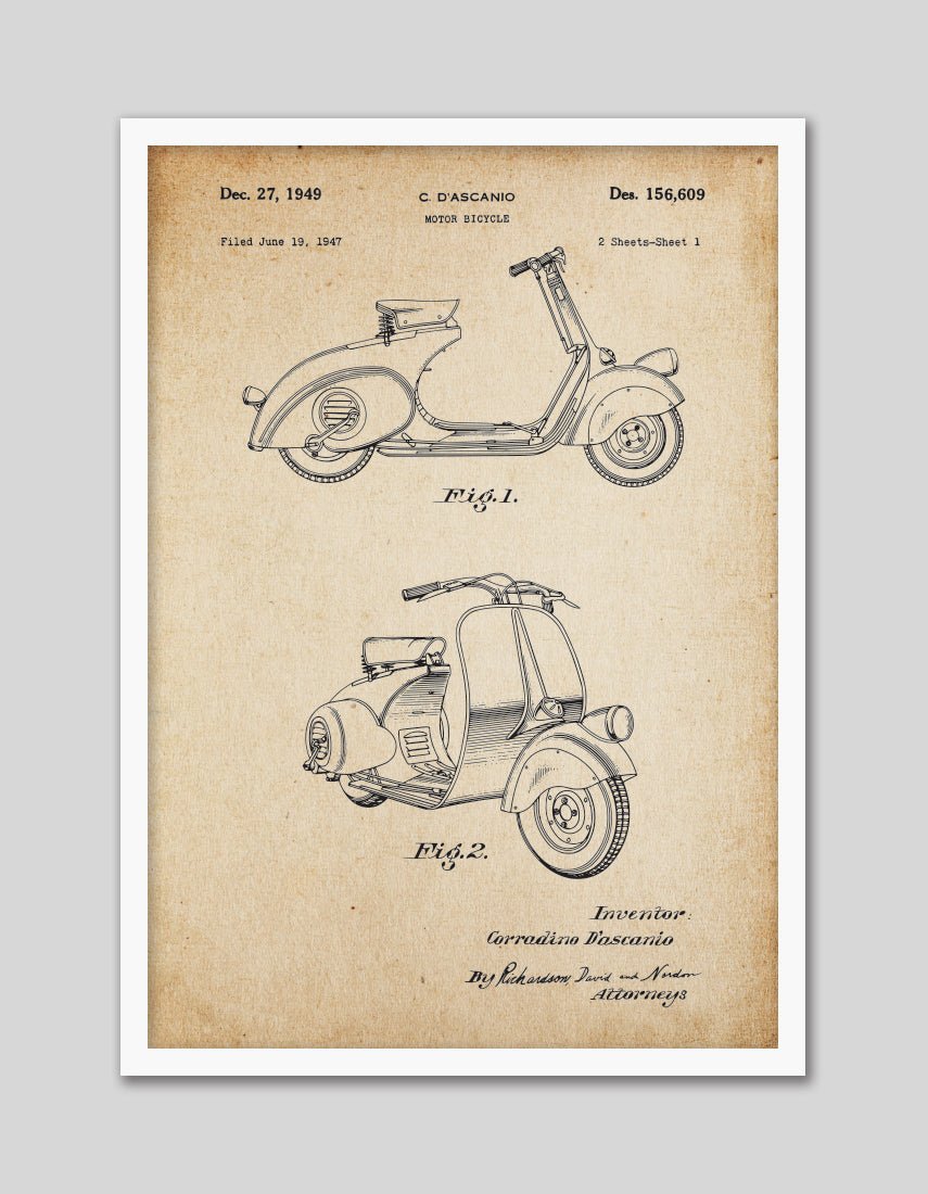 Vespa Patent Vintage - The Good Poster Co. - Paper Size : 29.7 x 42.0 cm A3